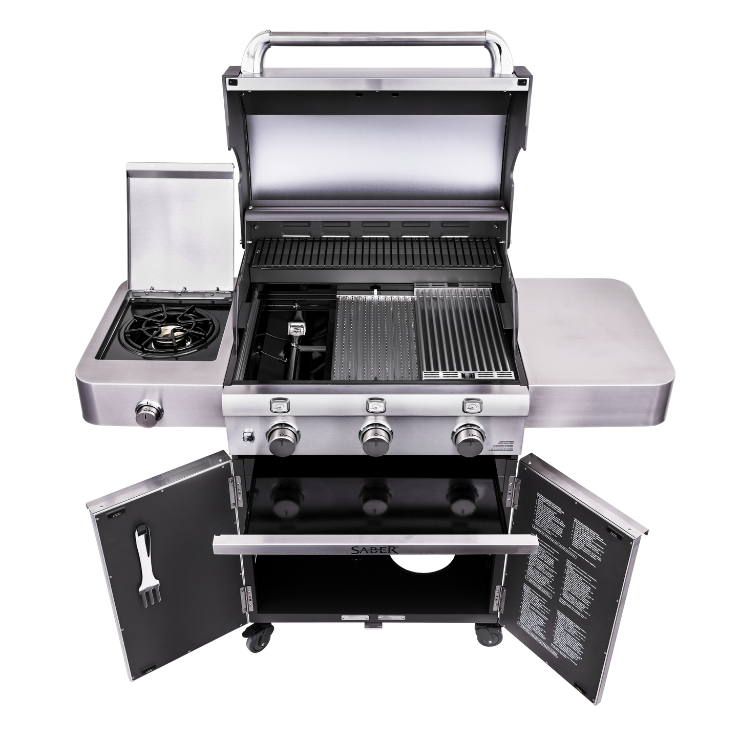 SABER® Deluxe Stainless 3-Burner Gas Grill W/Side Burner