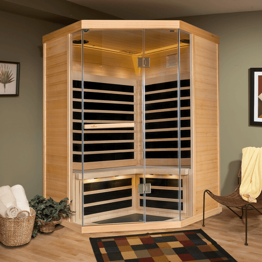 S870 - Hemlock - 3 Person 15 Amp Corner Infrared Sauna