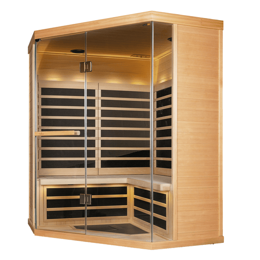 S880 - Hemlock - 4 Person 20 Amp (Dedicated) Corner Infrared Sauna